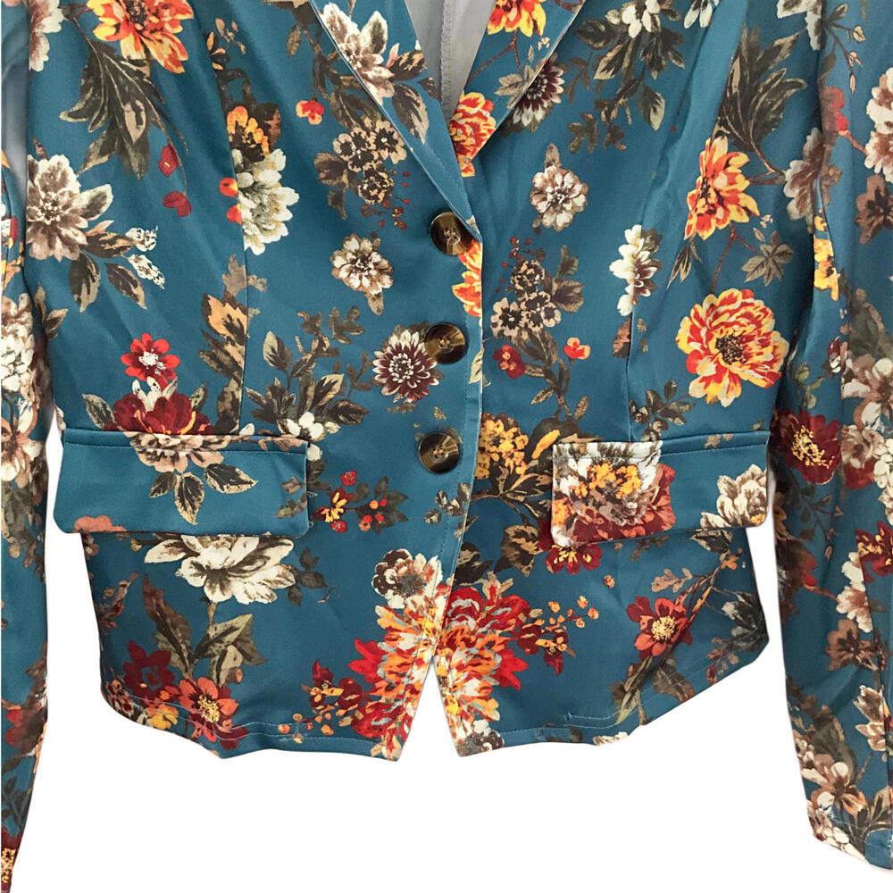 Private Label Teal Floral Velvet Blazer - Picture 6 of 9